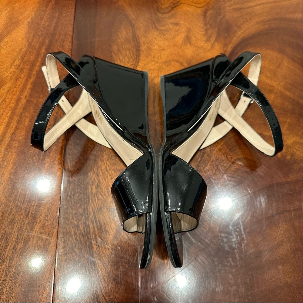 Prada Black Patent Leather Wedge Sandals - Picture 11 of 16